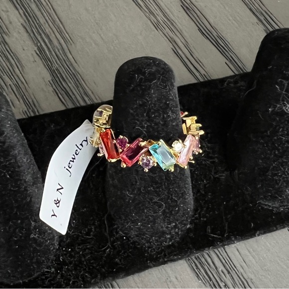 New! Multicolored Baguette Cubic Zirconia Fashion Ring Size 8 - Picture 5 of 8